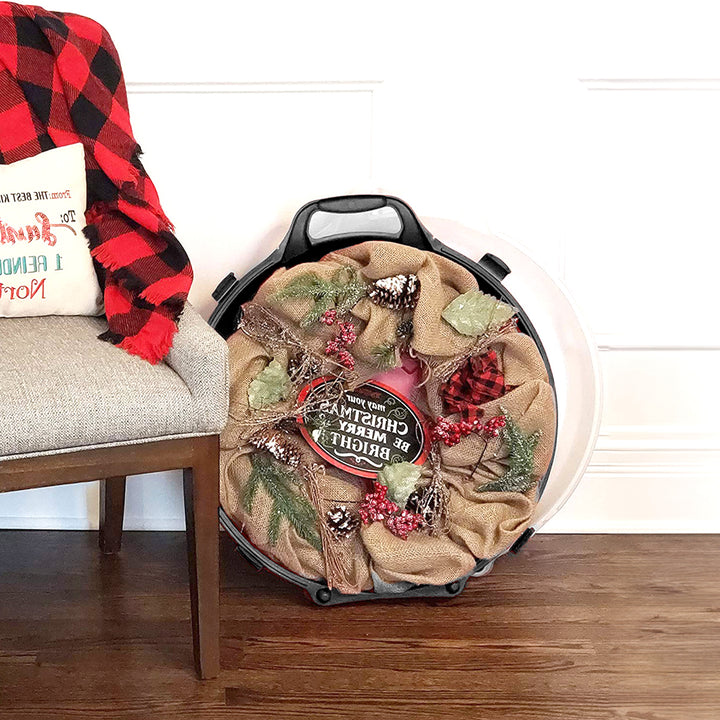 Homz 24" Seasonal Holiday Christmas Plastic Wreath Storage Box, Black (Set of 3) - VMInnovations