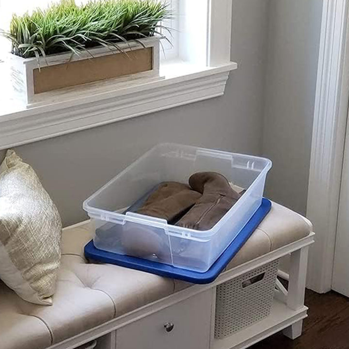 Homz Snaplock 41 Qt Stackable Plastic Storage Container w/ Lid,  2 Pack, Blue - VMInnovations