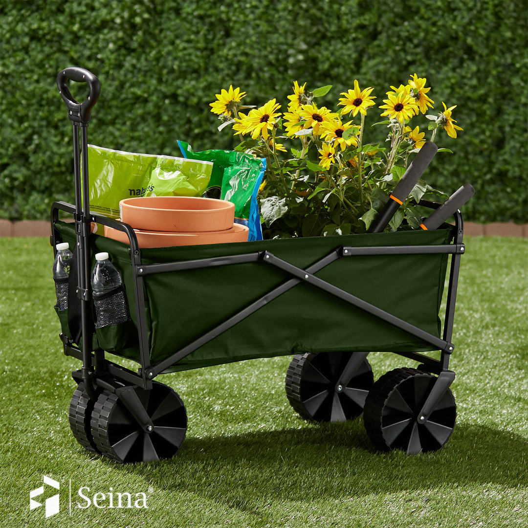 Seina 150lb Capacity Collapsible Steel Frame Outdoor Utility Wagon Cart, Green