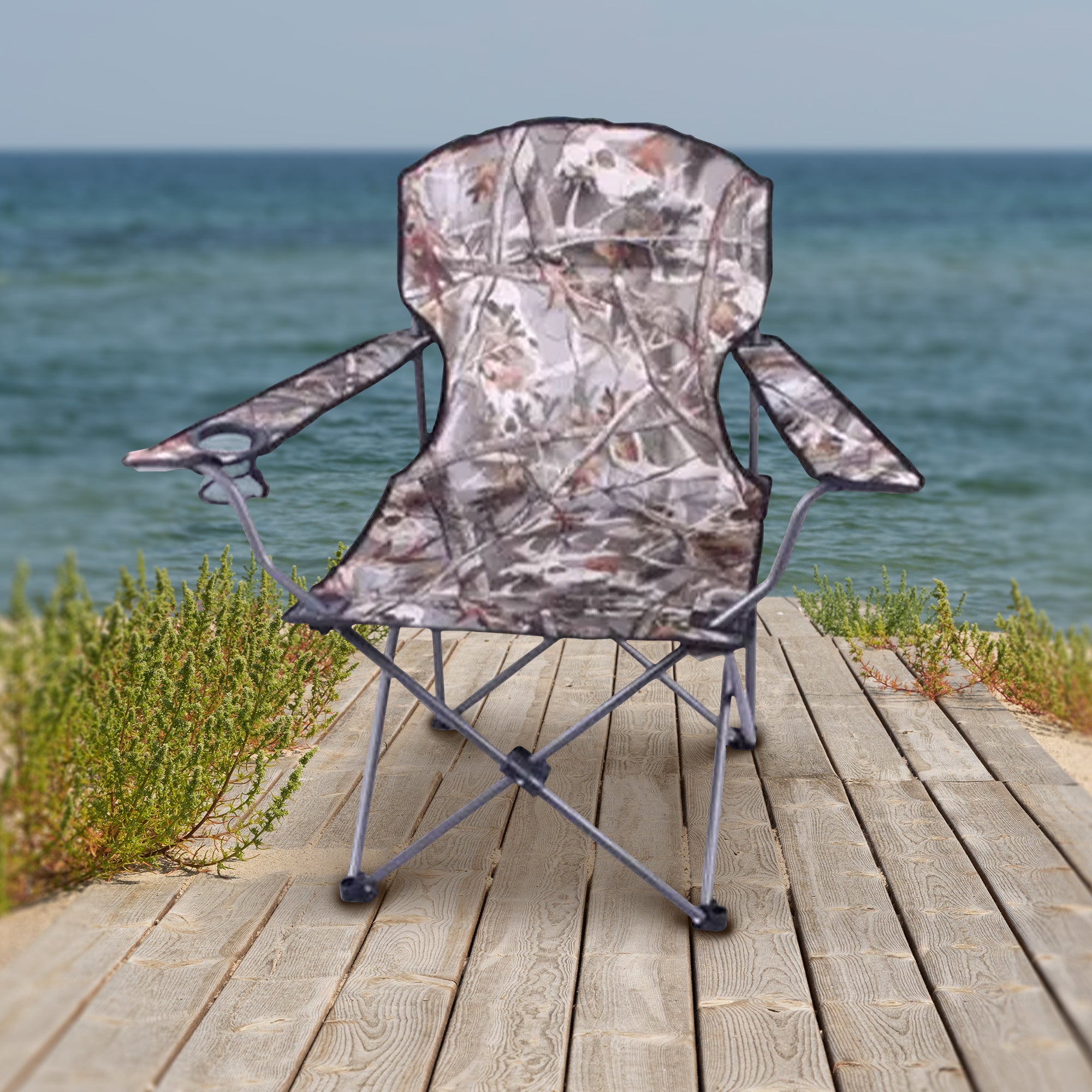 Four Seasons Courtyard Polyester Arm Chair w/Durable Steel Frame, Camo(Open Box) - VMInnovations