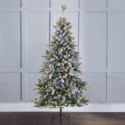 NOMA 7 FT Flocked Cypress Prelit Artificial Tree w/Multicolor Lights (Open Box) - VMInnovations