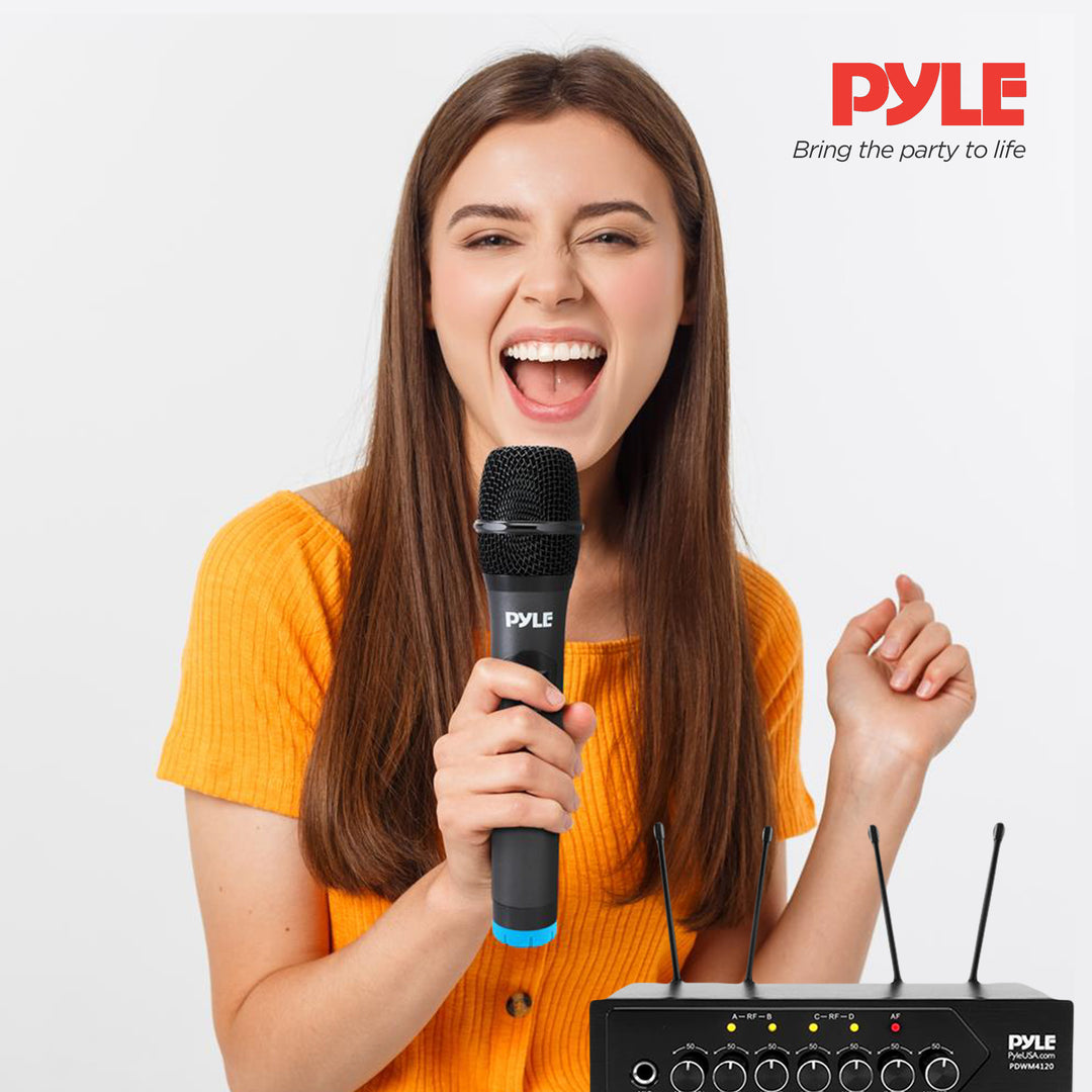 Pyle Wireless Microphone System Set Bluetooth Receiver Base & 4 Mics (Open Box)