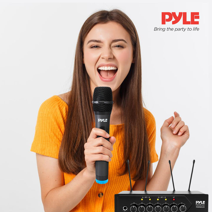 Pyle Wireless Microphone System Set Bluetooth Receiver Base & 4 Mics (Open Box)