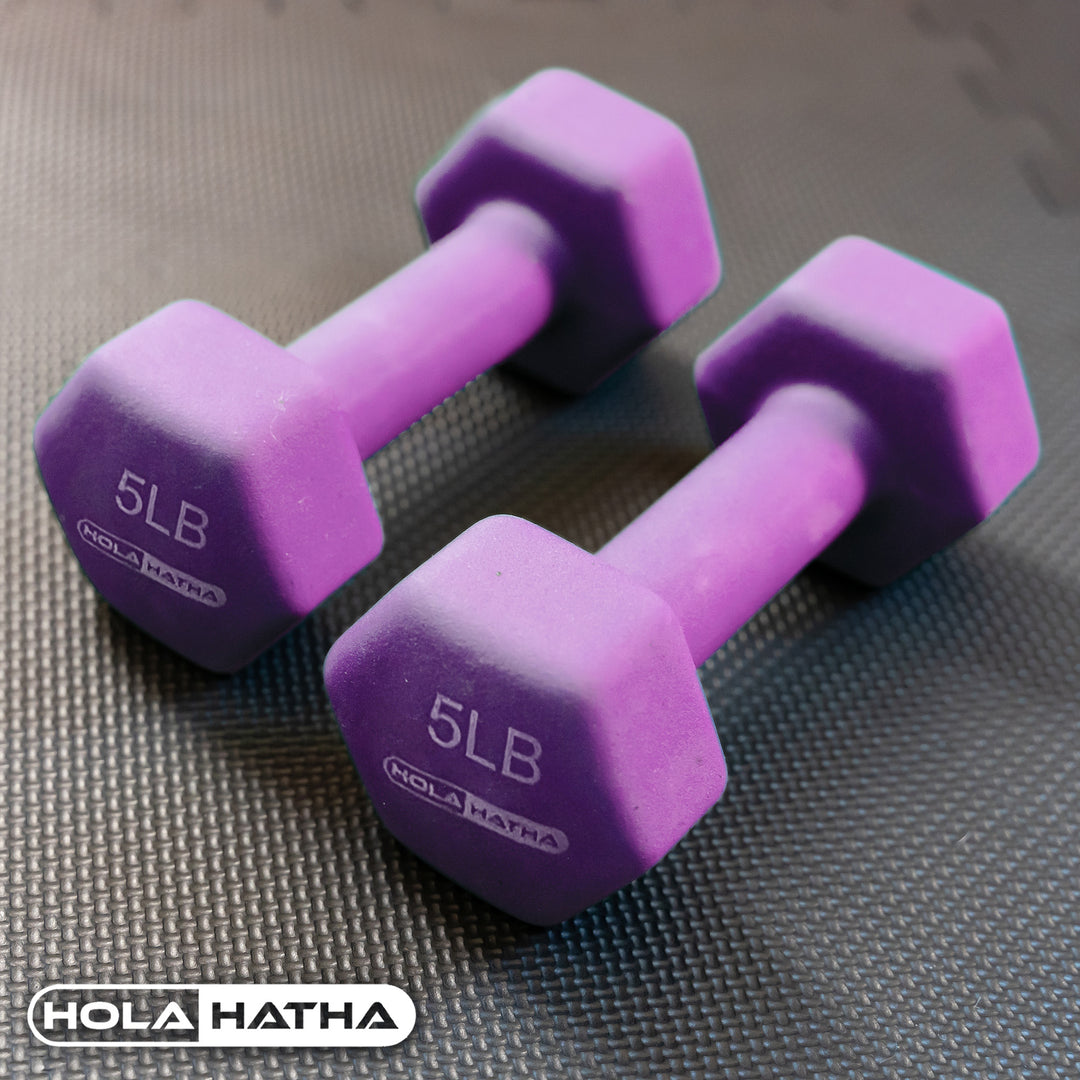 HolaHatha 146 Pound Neoprene Dumbbell Full Body Weight Set with Storage Rack