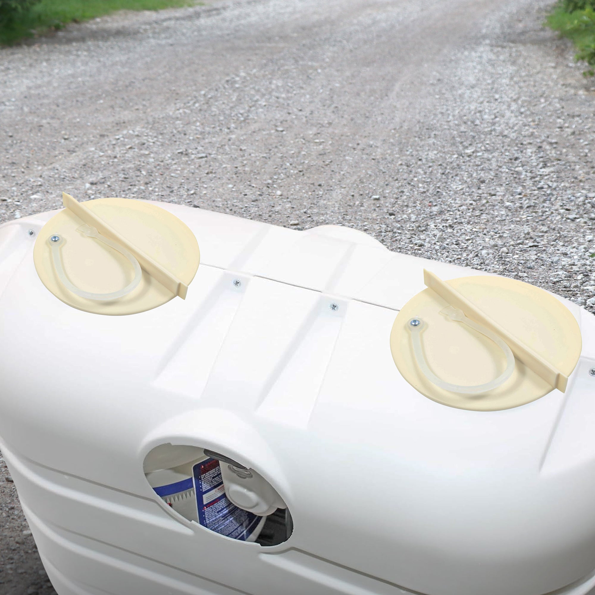 Camco Replacement Cap Kit Tank Cover with Caps and Lanyard for RV Propane, Beige - VMInnovations