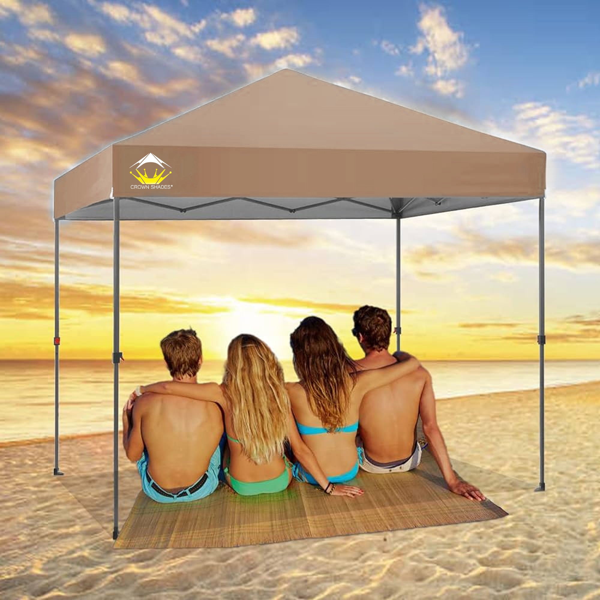 Crown Shades 8'x8' Base 6.5'x6.5' Top Pop Up Canopy w/Carry Bag, Beige (Used) - VMInnovations