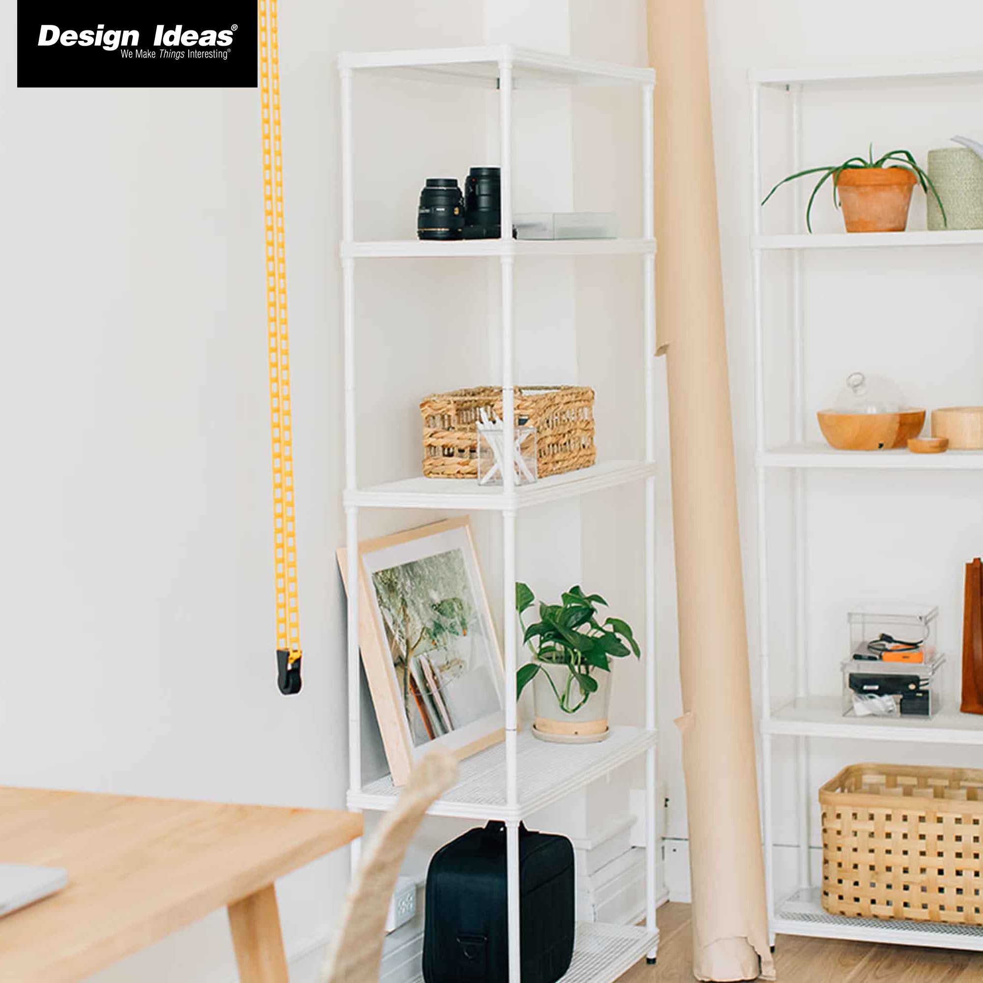 Design Ideas MeshWorks 5 Tier Metal Storage Shelving Unit Rack Bookshelf, White - VMInnovations