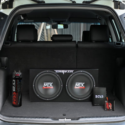 MTX TNE212D 12" 1200W Dual Loaded Car Subwoofer & 1100W Amp with Kit & Capacitor - VMInnovations