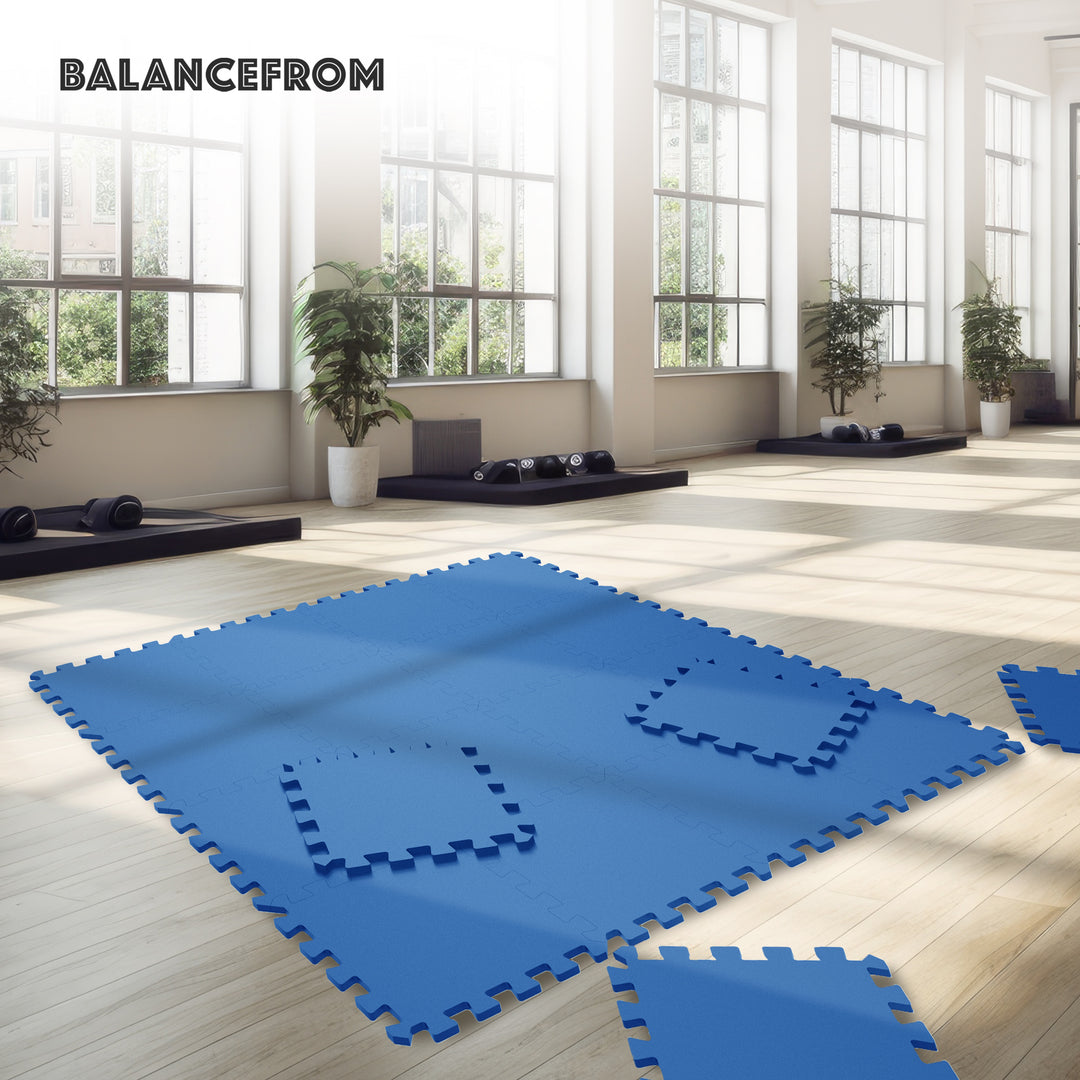 BalanceFrom Fitness 24 Sq Ft Interlocking EVA Foam Exercise Mat Tiles, Blue