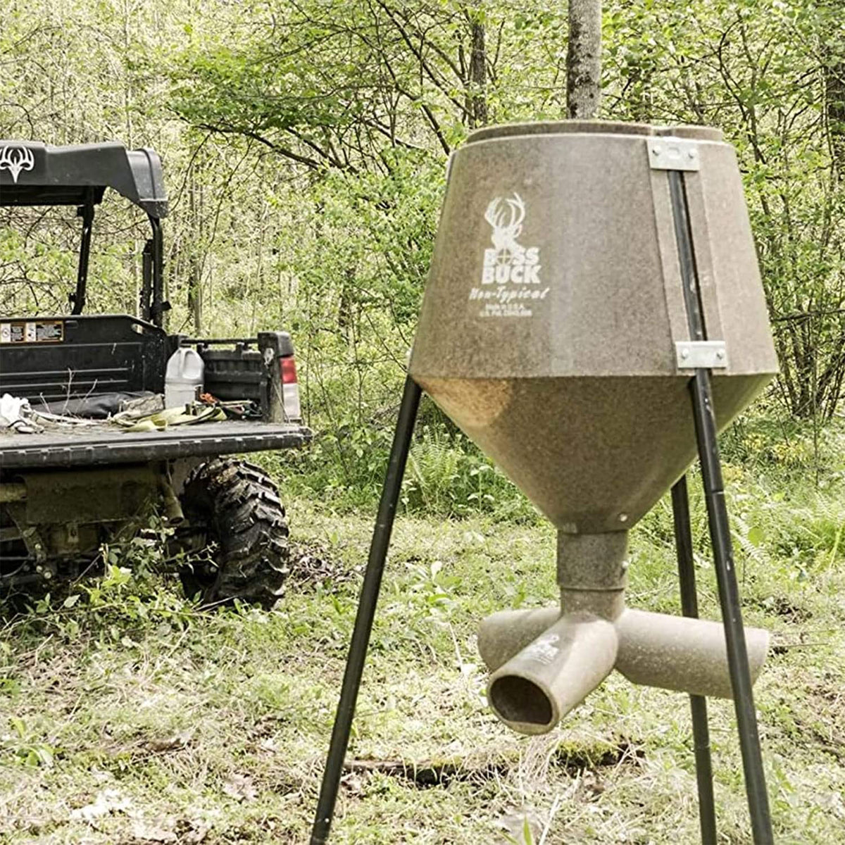 Boss Buck Texas 2 Step 200lbs Drum Gravity Spin Tripod Wildlife Feeder(Open Box) - VMInnovations