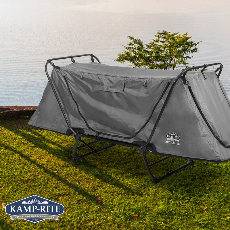 Kamp-Rite Original Quick Setup 1 Person Elevated Cot, Lounge Chair, & Tent, Gray