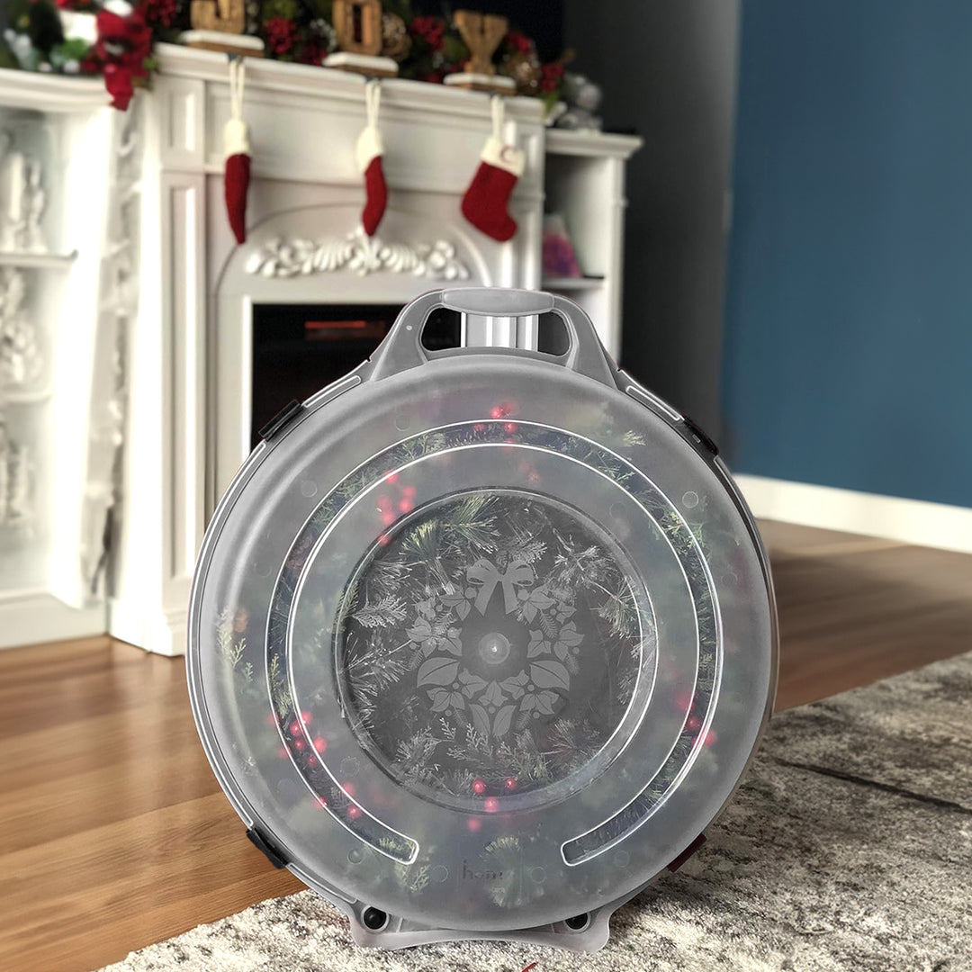 Homz 24" Seasonal Holiday Christmas Plastic Wreath Storage Box, Black (Set of 3)