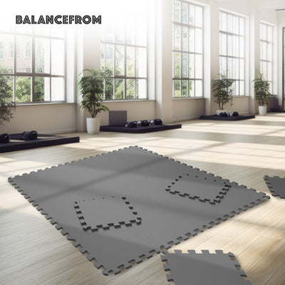 BalanceFrom Fitness 24 Sq Ft Interlocking EVA Exercise Mat Tiles, Gray(Open Box)