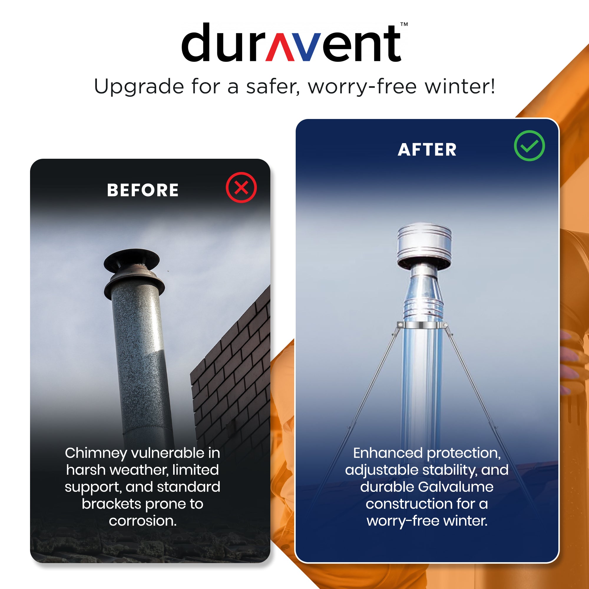 DuraVent Extended Roof Bracket Chimney Support Brace, 6" Diameter (Open Box) - VMInnovations
