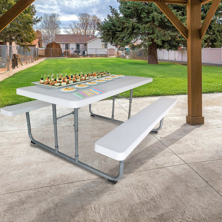 Peakform 6ft Picnic Table, Double Bench Wood Grain Seating, White (Open Box)