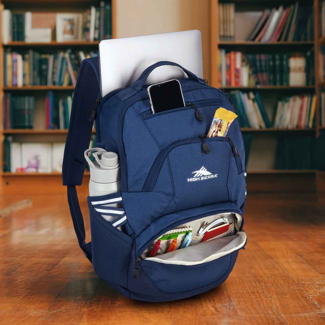 High Sierra Backpack, Bookbag Fits most 17” Laptops, 30L Capacity,Navy(Open Box) - VMInnovations