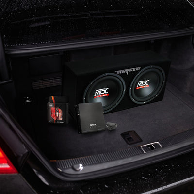 MTX TNE212D 12" 1200W Dual Loaded Car Subwoofer Box & SSL 1500W Amplifier w/ Kit