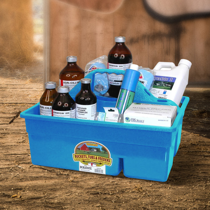 Little Giant DuraTote Plastic Box Organizer w/2 Compartments & Grip Handle, Teal - VMInnovations