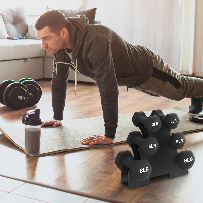 BalanceFrom Neoprene Dumbbells, 3 Pair Hand Weights Set with Stand, 32 Lb, Black