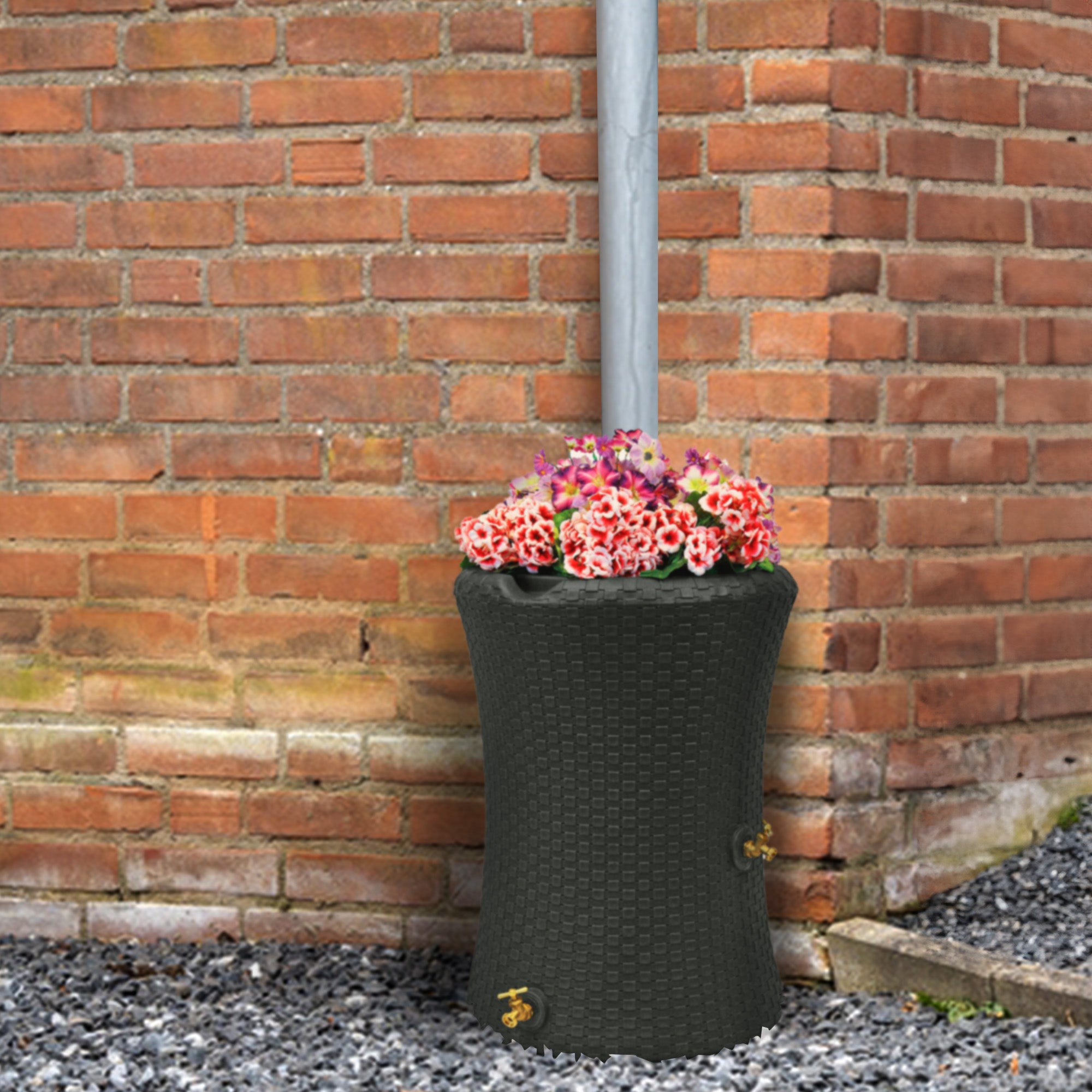 Good Ideas Impressions 50 Gal Nantucket Rain Barrel Planter, Black (2 Pack) - VMInnovations