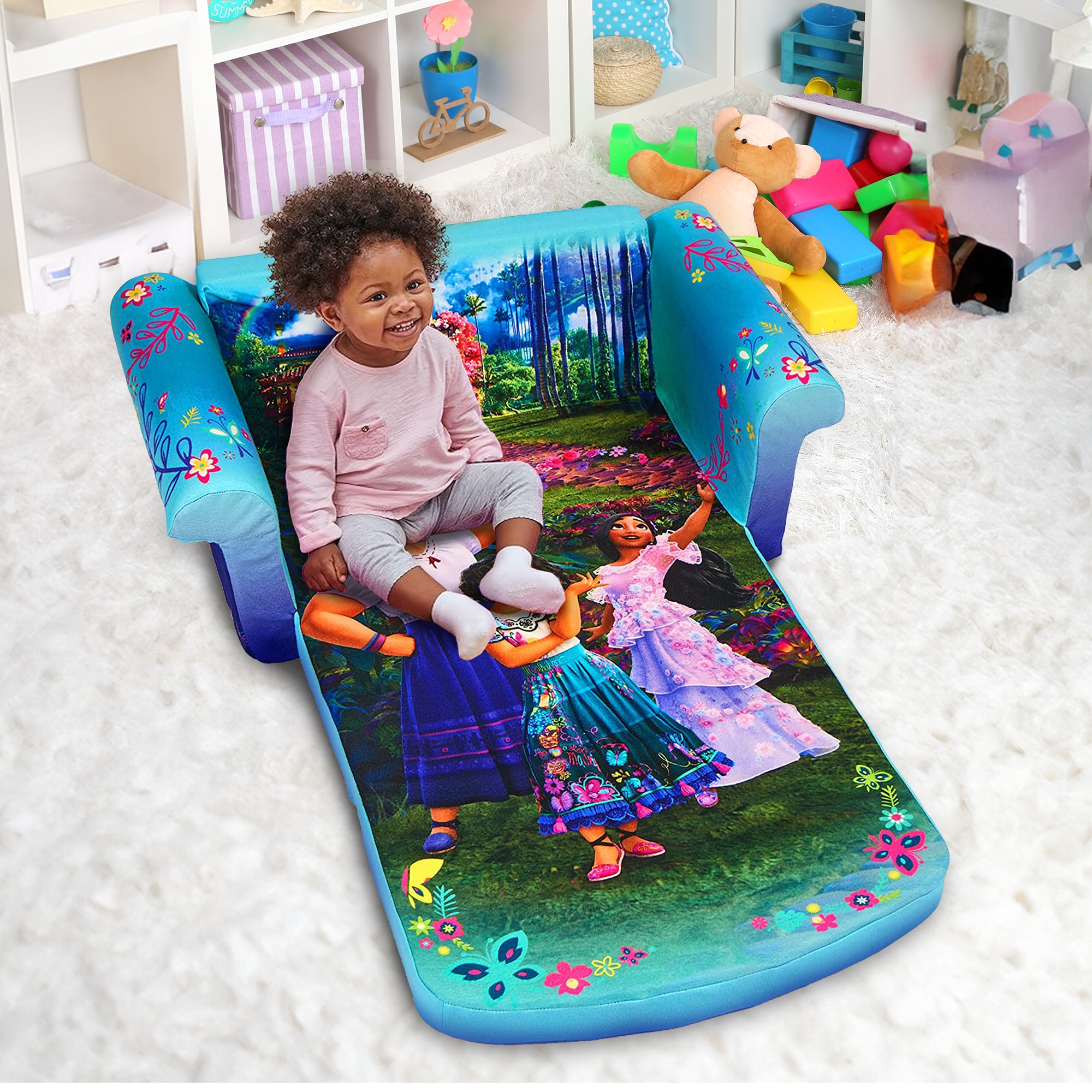 Marshmallow Furniture Kids 2-in-1 Flip Open Foam Compressed Sofa, Encanto (Used) - VMInnovations