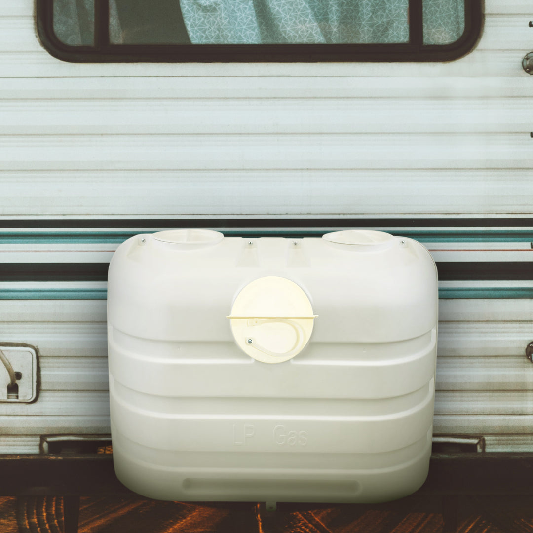 Camco Cap Kit Tank Cover with Caps and Lanyard for RV Propane, Beige (Used)