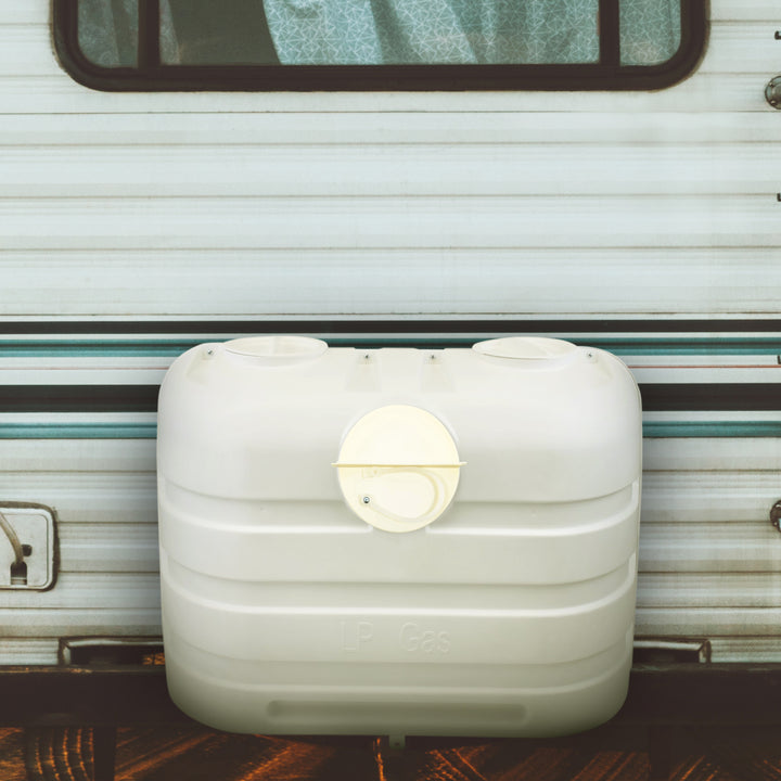Camco Cap Kit Tank Cover with Caps and Lanyard for RV Propane, Beige (Used)