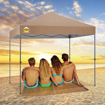 Crown Shades 8'x8' Base 6.5'x6.5' Top Pop Up Canopy w/Carry Bag, Beige(Open Box)