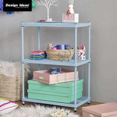 Design Ideas MeshWorks 3 Tier Full-Size Metal Storage Shelving Unit Rack, Blue - VMInnovations