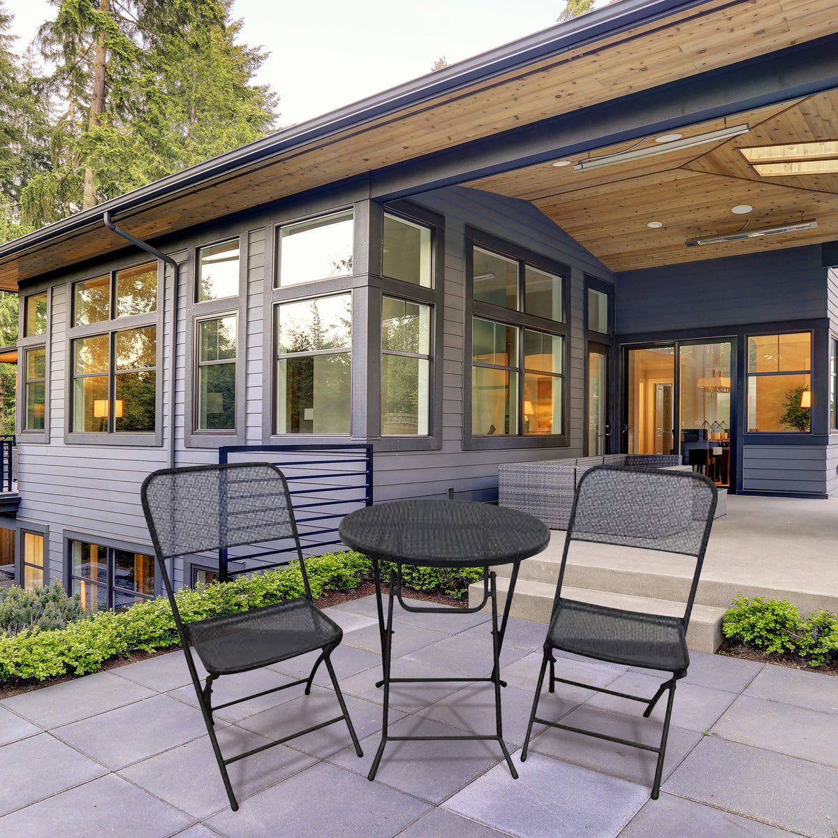 Four Seasons Courtyard Padova Foldable 3pc Bistro Dining Set, Black (Open Box) - VMInnovations