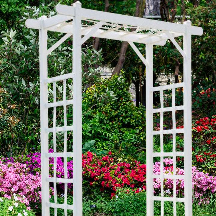 Dura-Trel Elmwood Arbor 57" x 84" PVC Outdoor Garden Arch Lattice Trellis, White - VMInnovations