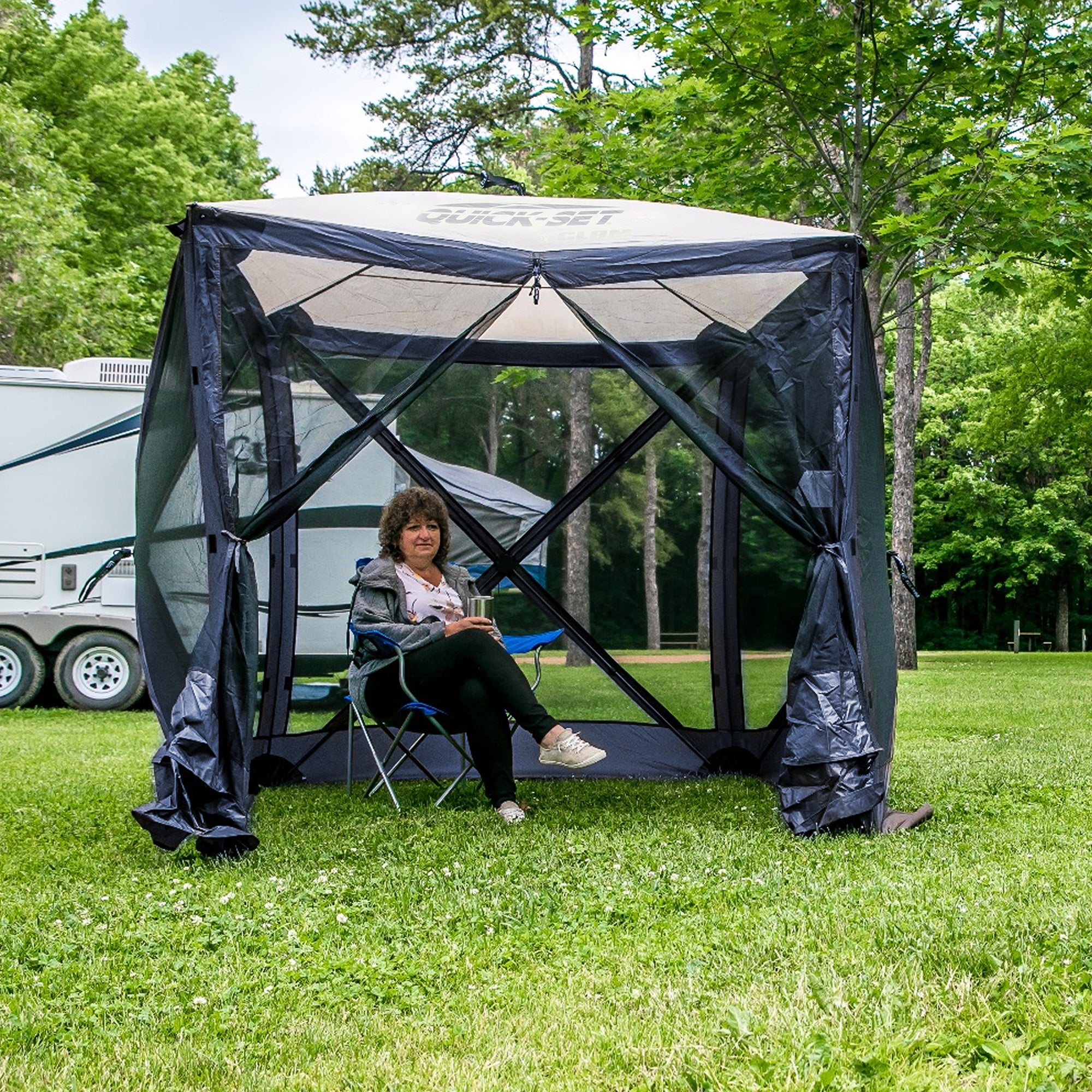CLAM Quick-Set Traveler 6x6 Ft Portable 4 Sided Canopy Shelter, Blue (Used) - VMInnovations