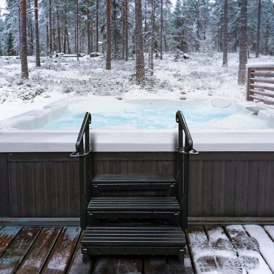Confer Plastics 36” Signature Spa Step w/Treads & Curved Handrails, Black (Used) - VMInnovations