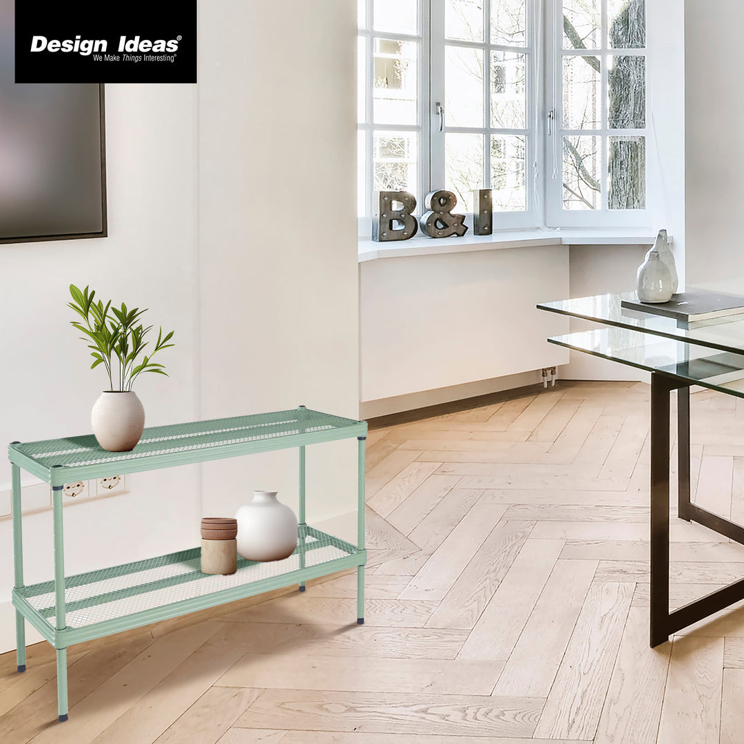 Design Ideas MeshWorks 2 Tier Full Size Metal Storage Shelving Unit, Sage Green