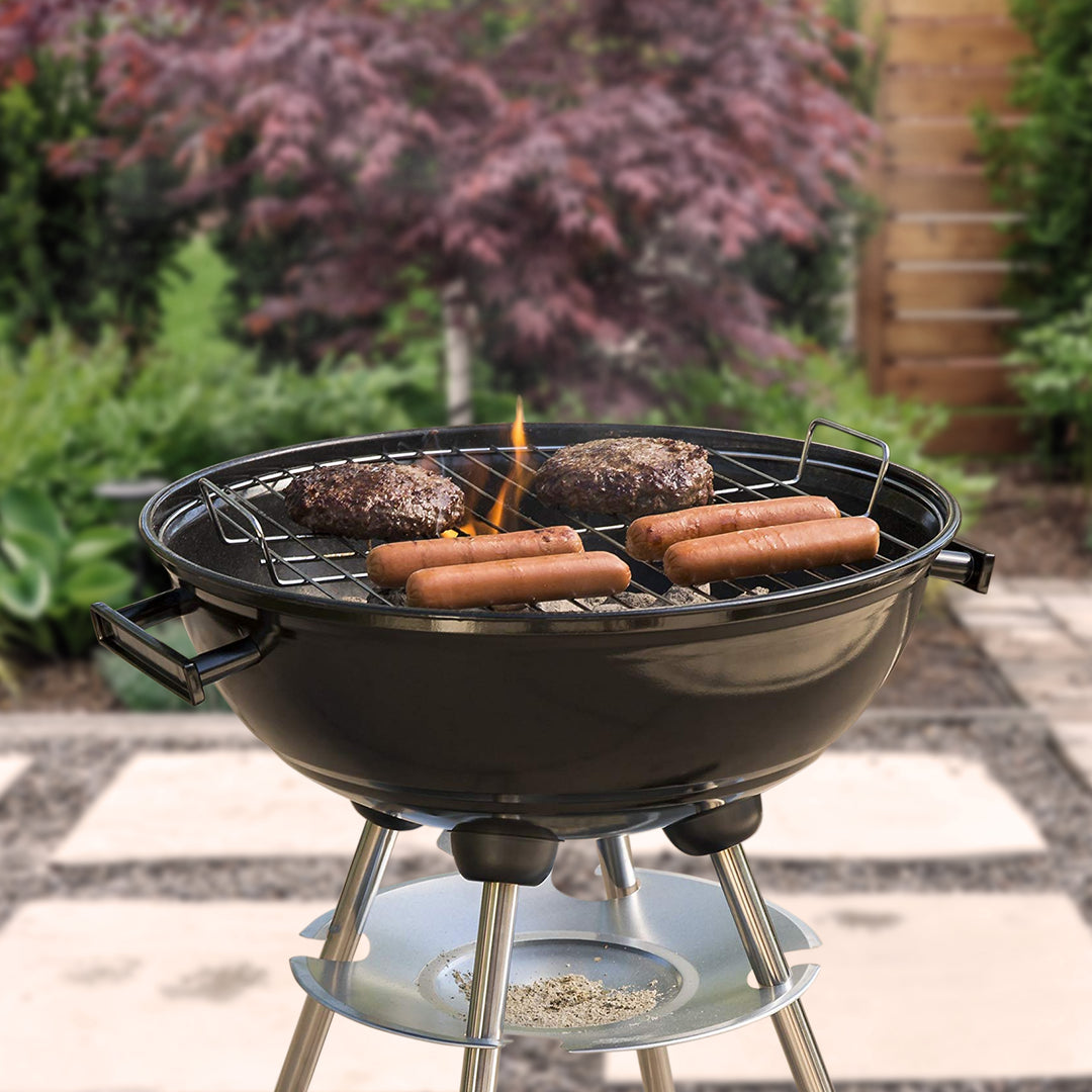 Mr Bar-B-Q Charcoal Kettle Grill 17 Inch Round Porcelain Coated Fire Bowl, Black - VMInnovations