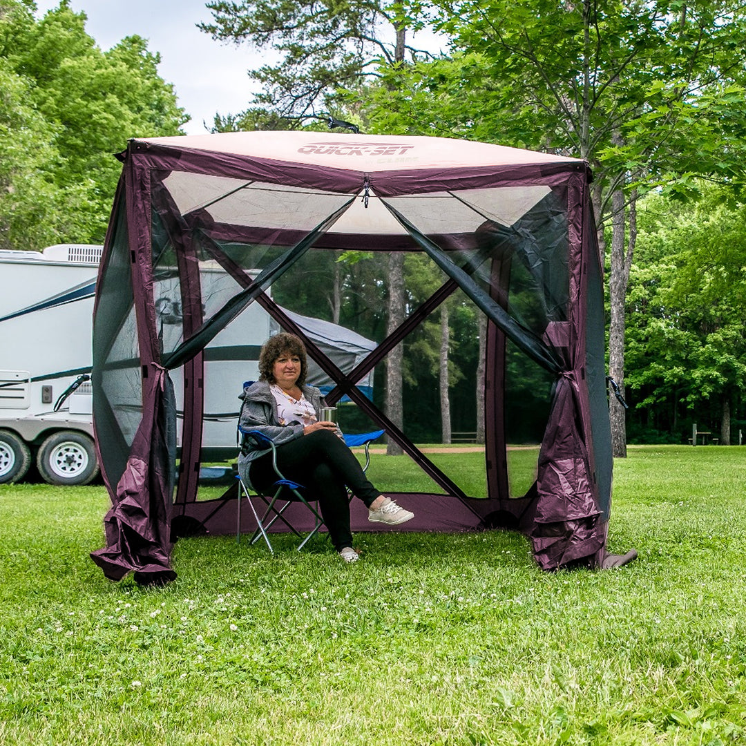 CLAM Quick-Set Traveler 6x6 Ft Portable Outdoor 4 Sided Canopy Shelter, Plum