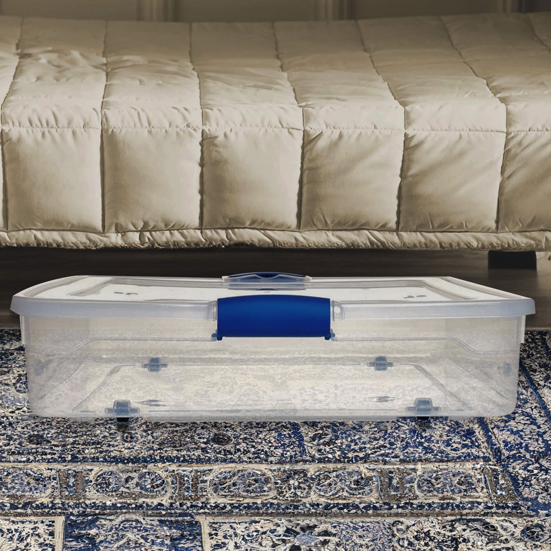 Homz 56 Quart Underbed Secure Latching Clear Plastic Storage Container (4 Pack)