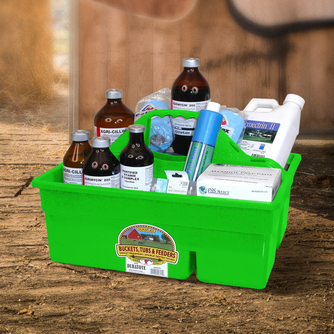 Little Giant DuraTote Plastic Box Organizer w/2 Compartment & Grip Handle, Green - VMInnovations