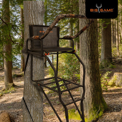 Big Game Striker XL 17.5' Ladder Treestand with Flip-Back Seat and Rail, Black