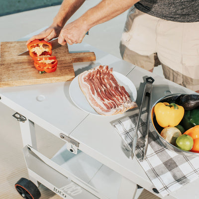 Loco Cookers Steel Tabletop Foldable Prep Cart with Condiment Holder, Chalk - VMInnovations