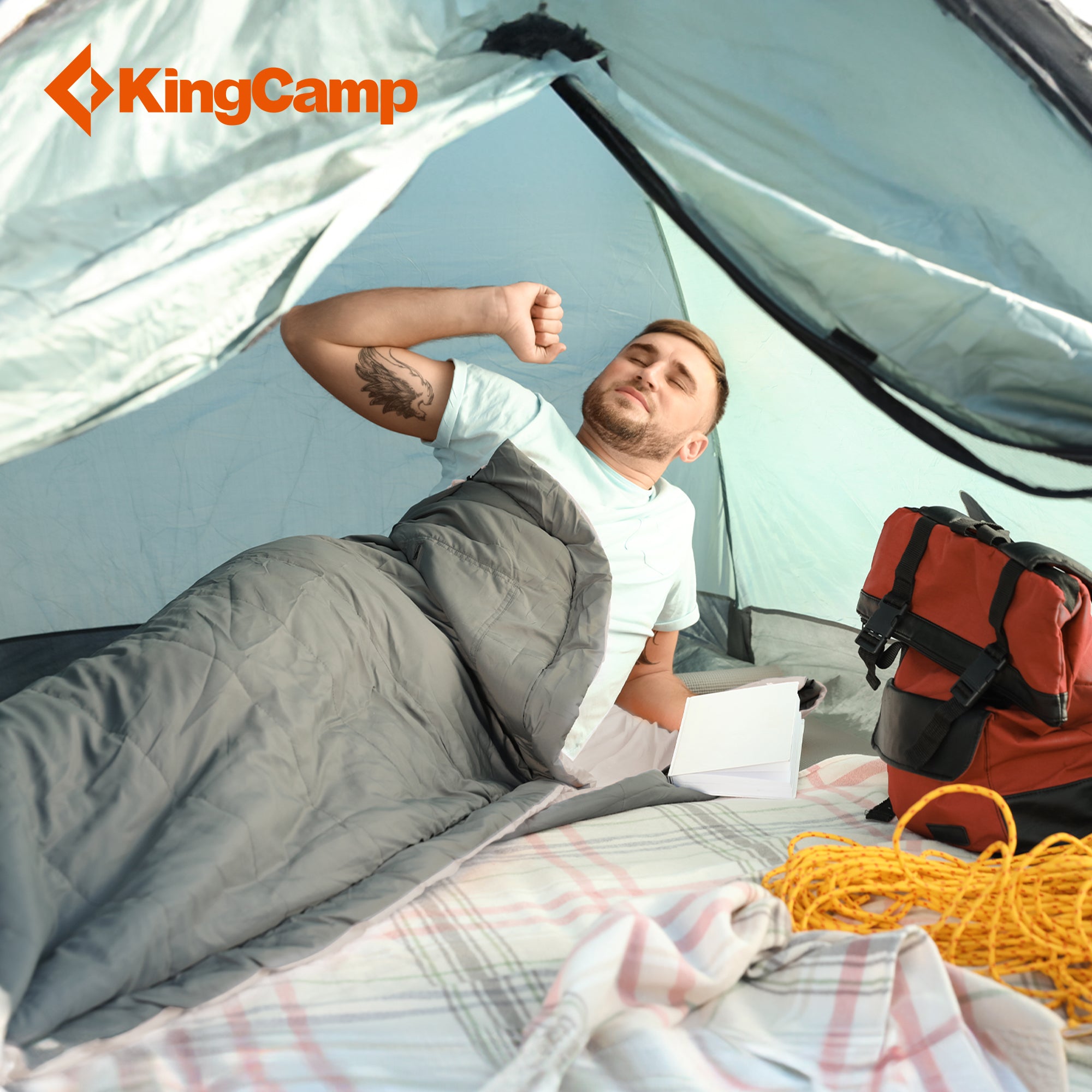 KingCamp 87x59" 2 Person 20 Degree Family Couple Sleeping Bag w/2 Pillows, Grey - VMInnovations