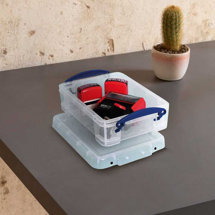 Really Useful Box 1.75L Storage Bin w/Snap Lid & Clip Lock Handle, (4 Pack)