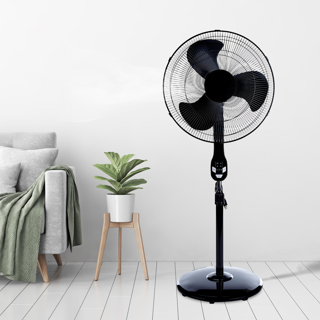 Utilitech 18 Inch 3 Speed Indoor Stand Fan with Timer and Remote Control, Black