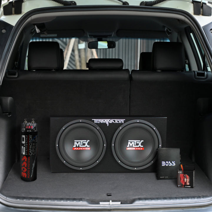 MTX TNE212D 12" 1200W Dual Loaded Car Subwoofer & 1100W Amp with Kit & Capacitor