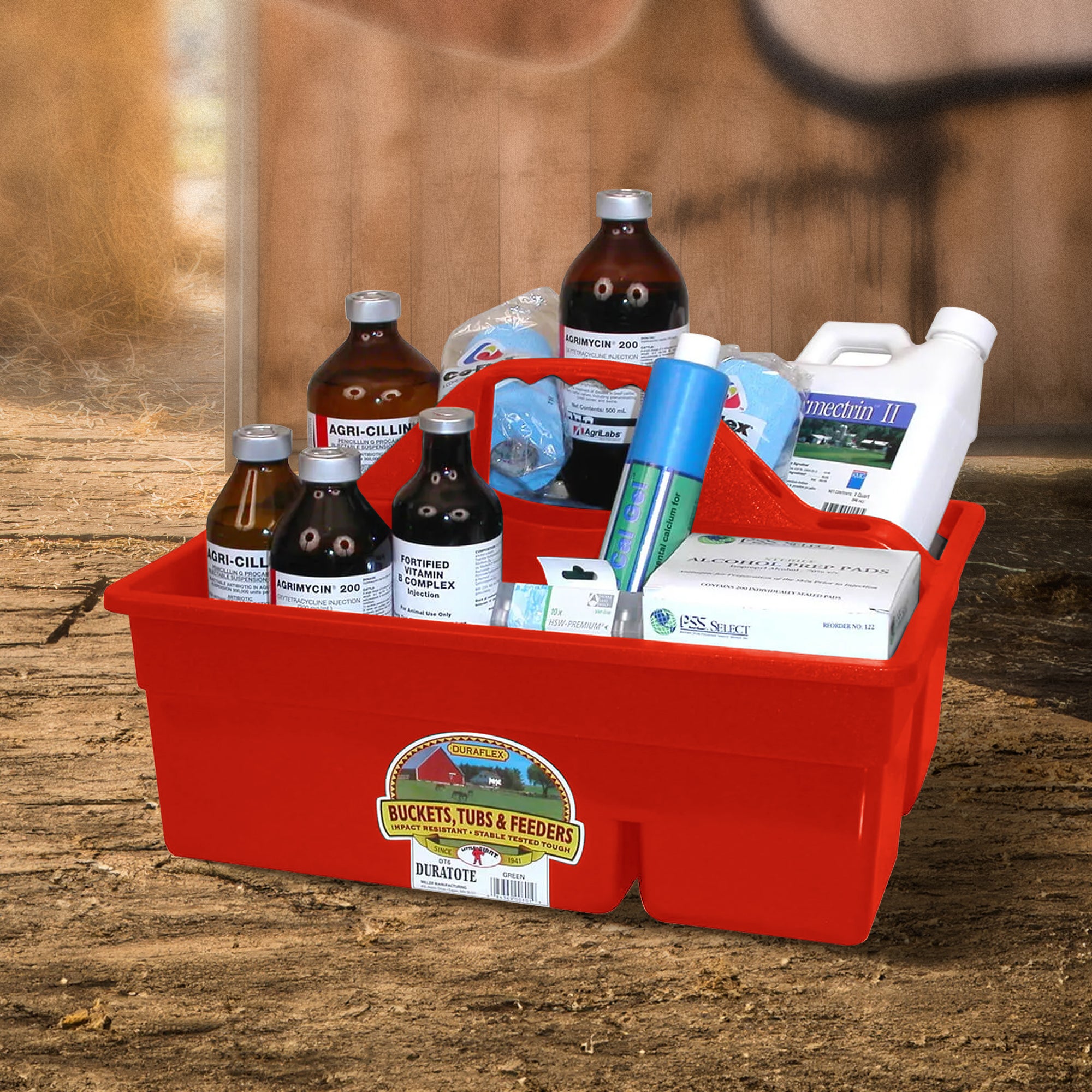 Little Giant DuraTote Plastic Box Organizer w/2 Compartments & Grip Handle, Red - VMInnovations