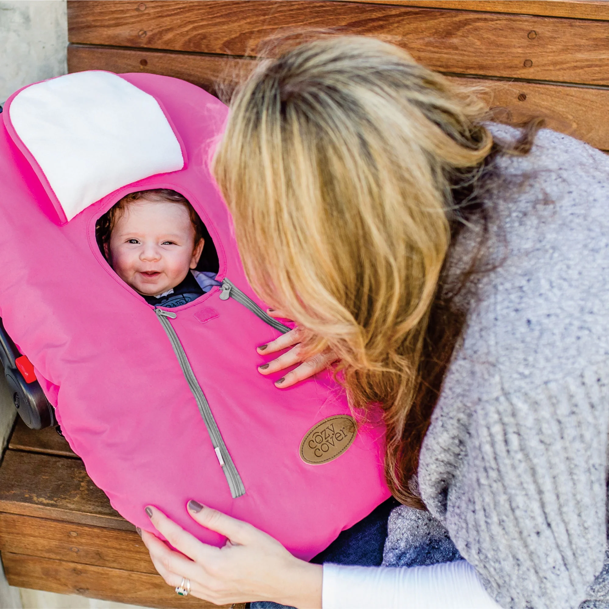 CozyBaby Original Infant Car Seat Cover with Dual Zippers and Elastic Edge, Pink - VMInnovations