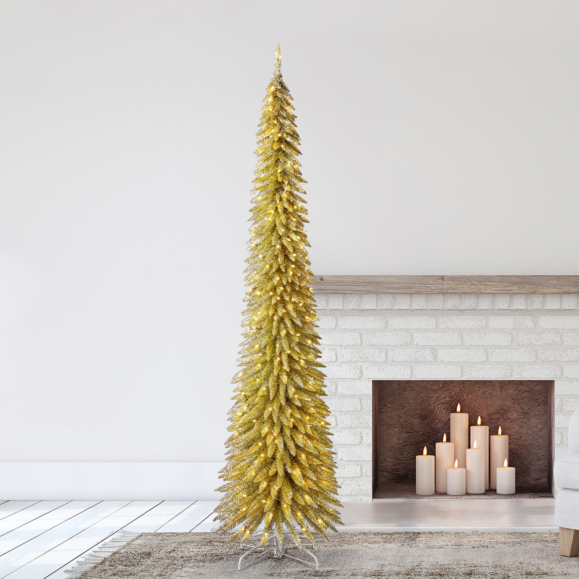 Evergreen Classics 9' Pencil Pine Christmas Tree, 250 White LED Lights (Used) - VMInnovations