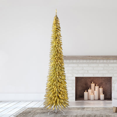 Evergreen Classics 9' Pencil Pine Christmas Tree, 250 White LED Lights (Used) - VMInnovations