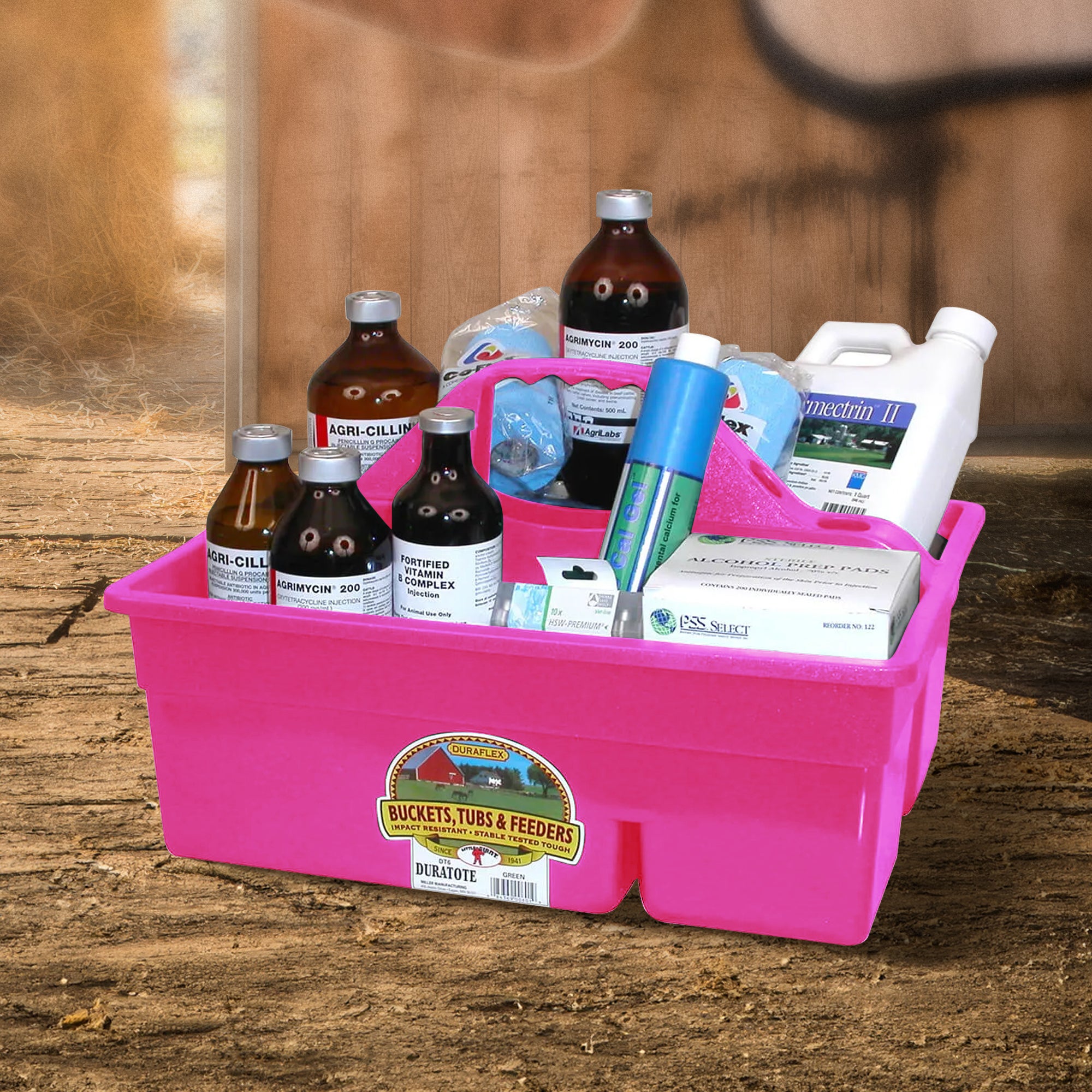 Little Giant DuraTote Plastic Box Organizer w/2 Compartments & Grip Handle, Pink - VMInnovations