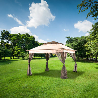 Four Seasons Courtyard 10 x 10’ Steel Frame Pop Up Gazebo, Brown/Black(Open Box)